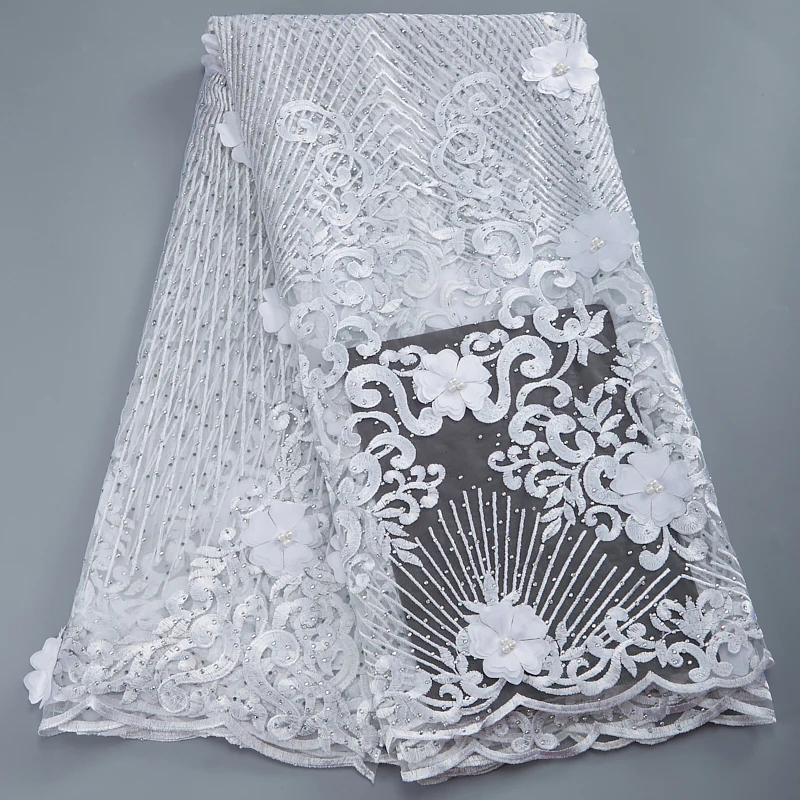 

Африканская Тюлевая кружевная ткань, белая высококачественная нигерийская Бриллиантовая вышивка для свадебного платья, ткань для шитья «с...