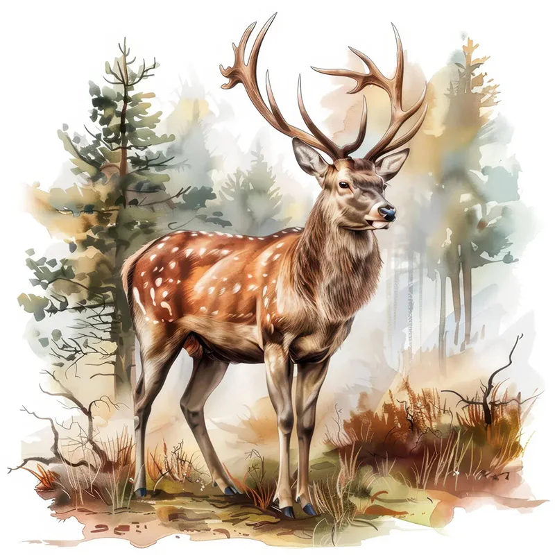 

Наклейка на унитаз «Красный олень в лесу»