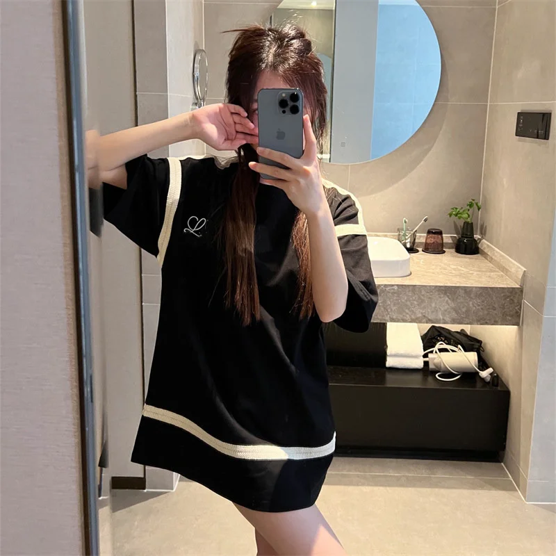 

Korea Japan Style Casual Women T-shirt Short Sleeve Round Neck Loose Pullover Printing Patchwork Leisure Ladies T-shirt Summer