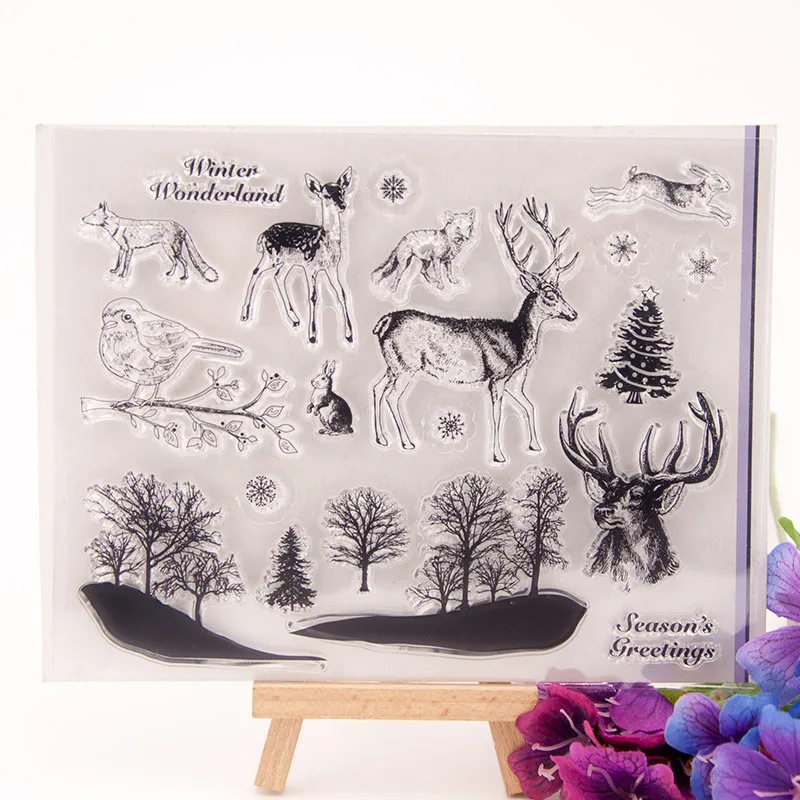 

Clear Stamp, Forest Animals Background Transparent Rubber Stamps for Card Making DIY Scrapbooking Embossing Album Crafts T1190