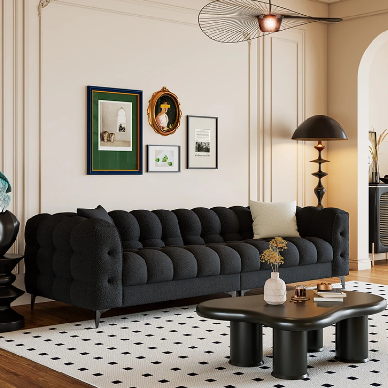 

Тканевый диван, хлопковый диван конфетного цвета для маленькой квартиры, гостиной, новый французский кремовый стиль, Ретро стиль, черный диван из овечьей шерсти