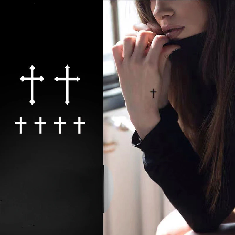 

2022 New Simple Small Cross Set Waterproof Juice Tattoo Stickers for Woman Man Body Finger Temporary Tattoos Fake Tattoo