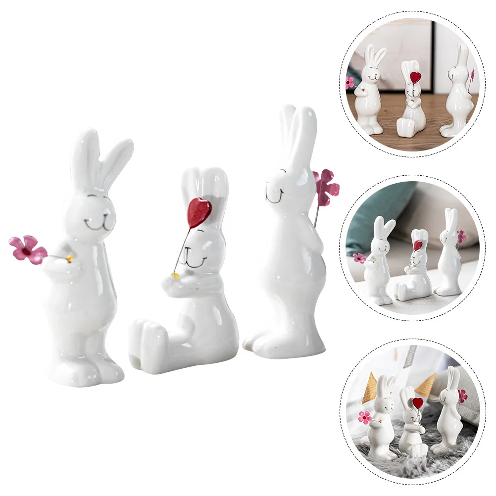 

3 Pcs Home Décor Bunny Figure Adorno Para Mesa De New Year Decor Chinese Decor Rabbit Sculpture Rabbit Ornament