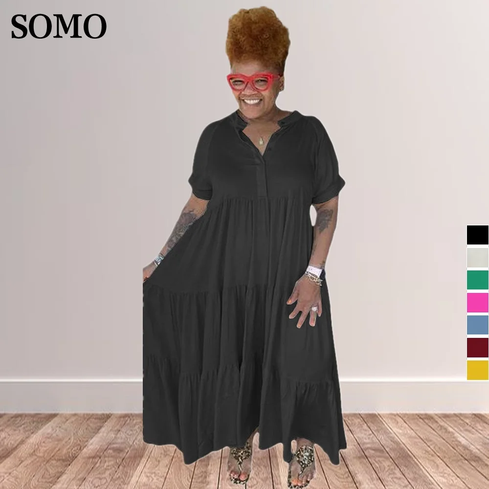 

5xl Plus Size Women Clothing Fashion Large Size Dress Casual Dresses with Button Solid Color Lapel Wholesale Dropshipping