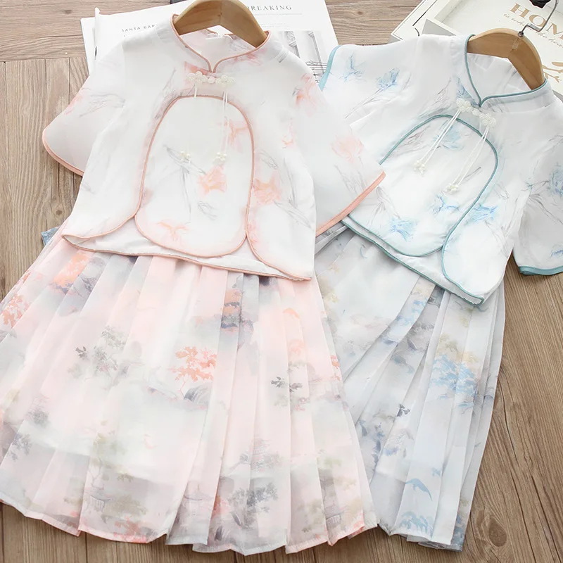 Традиционный костюм ханьфу в древнем китайском стиле для девочек комплект из 2