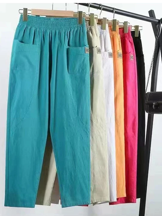 

Штаны женские хлопково-льняные домашние, повседневные свободные брюки-султанки до щиколотки, с завышенной талией, мешковатые штаны, слаксы, белые, на лето