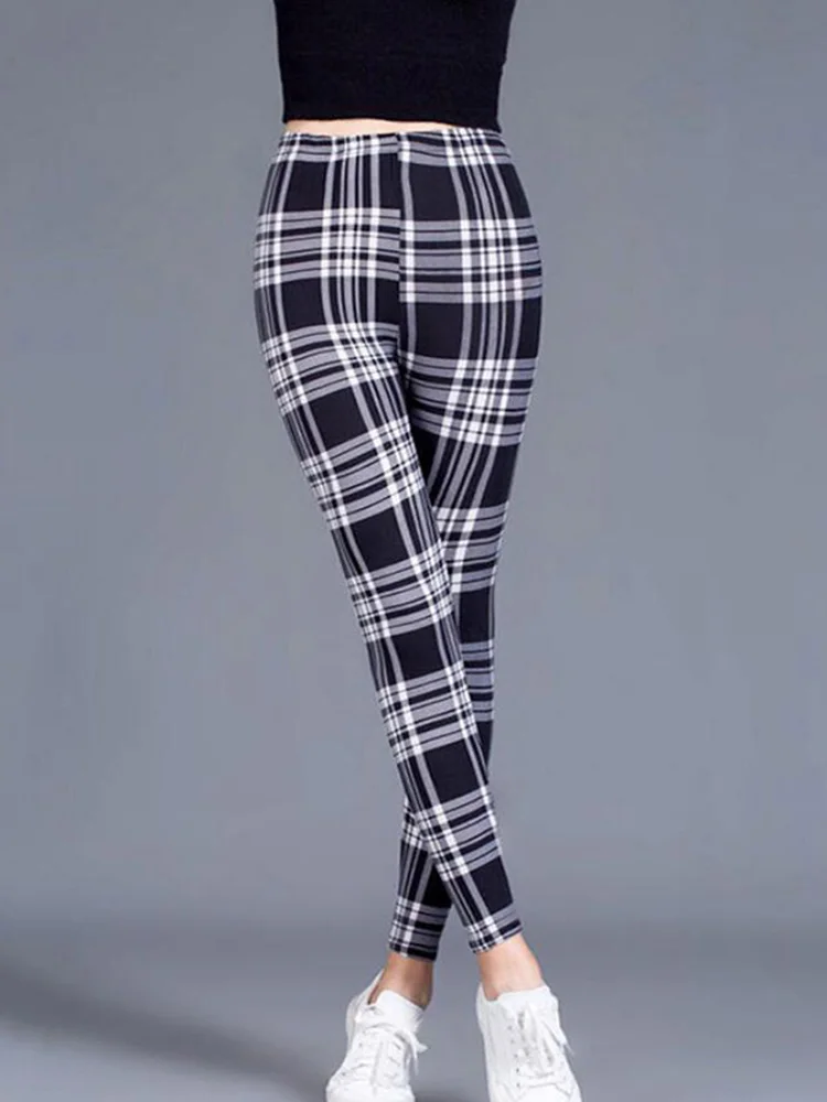 CUHAKCI Printing Leggins High Quality Legging Women Fitness Pants Elasticity Floral Stripes Grid Leggins
