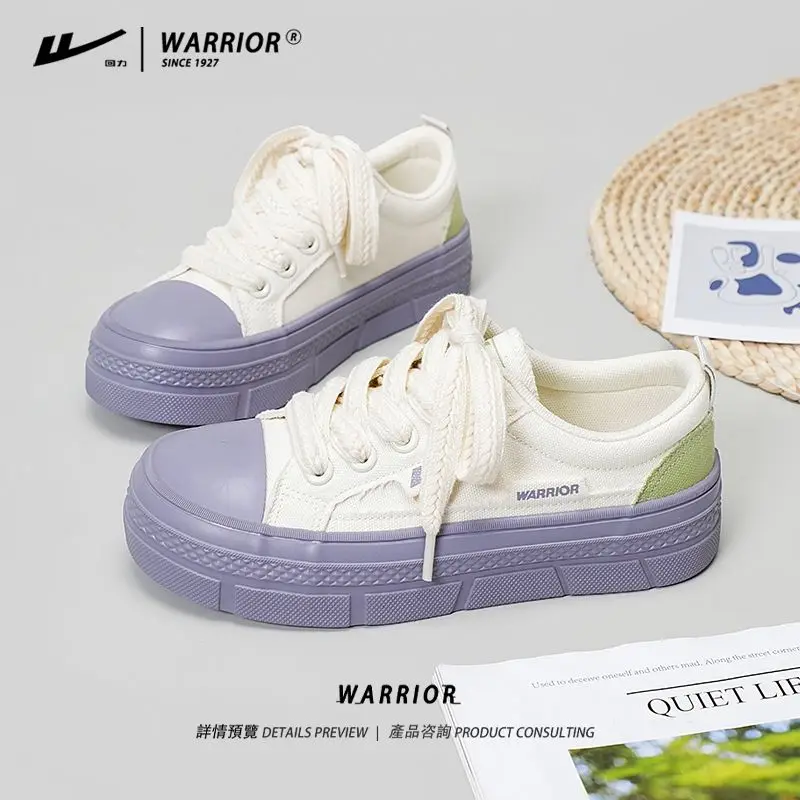 

Брендовые женские парусиновые туфли Warrior 2023, шикарные и элегантные белые кроссовки на платформе, уличная модная повседневная прогулочная о...