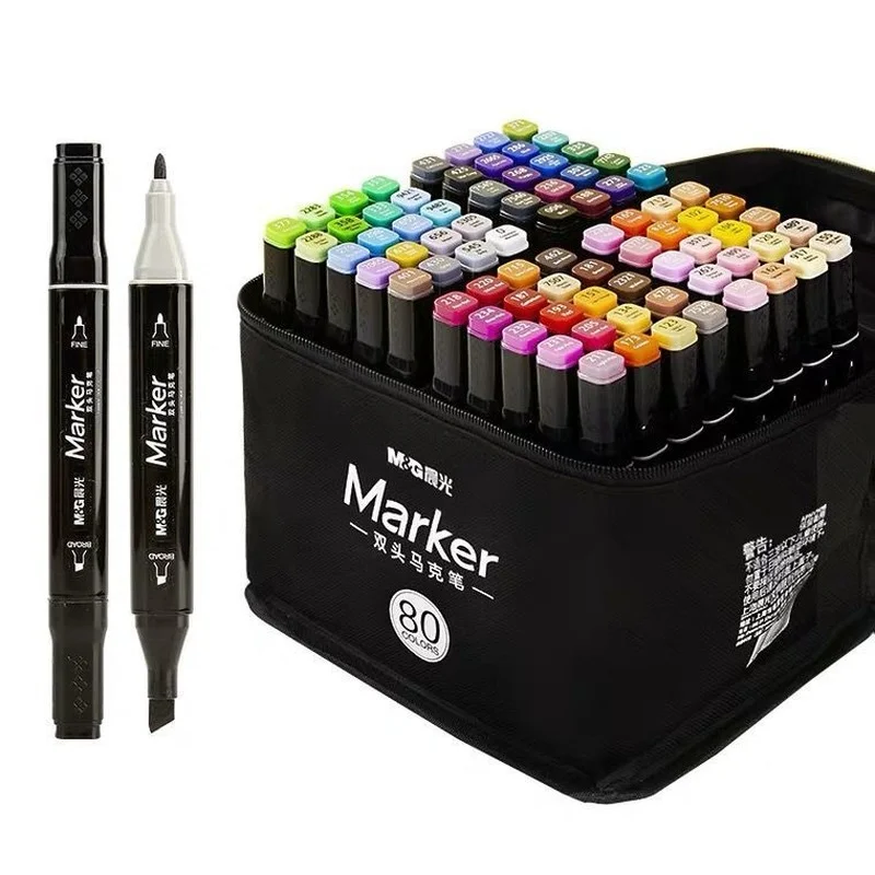 

Double-headed Marker Pen 60 Color Oily Watercolor Pen Children's Color Art Genuine Set 36/48/80 Optional Student Gifts