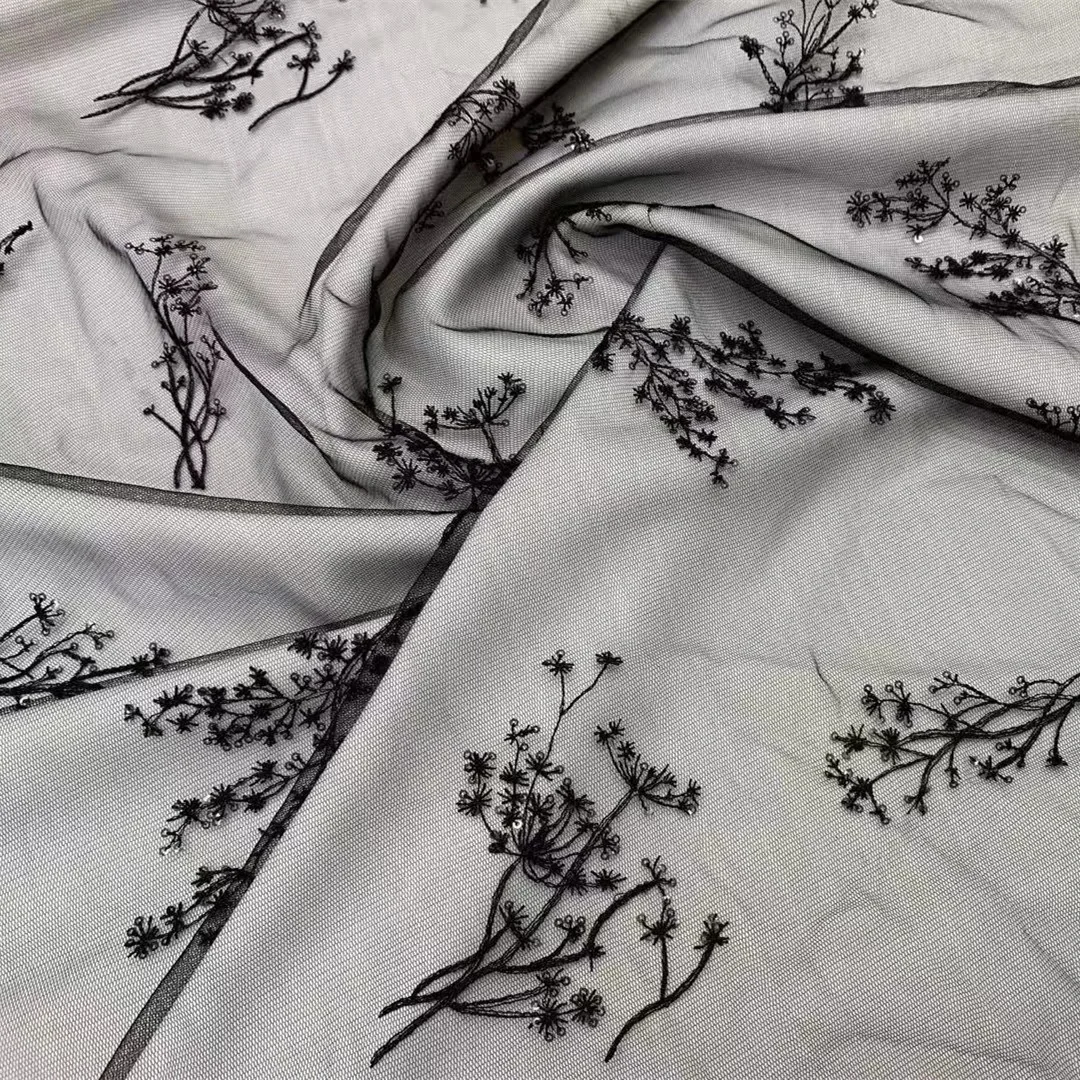 Сетчатая кружевная ткань с цветочной вышивкой и блестками для шитья женских