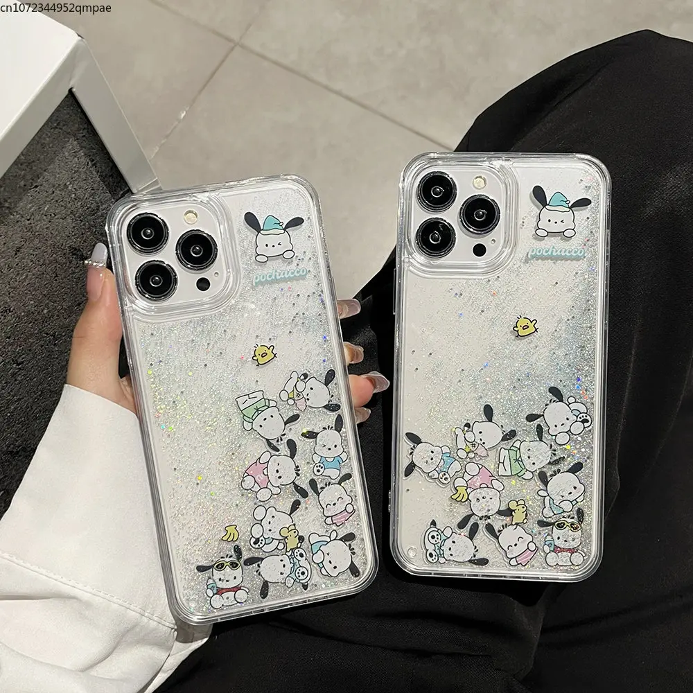

Luxury Sanrio Pochacco Quicksand Glitter Phone Case for IPhone 14 13 12 11 Pro Max X XR XS MAX 7 8Plus Transparent Back Cover