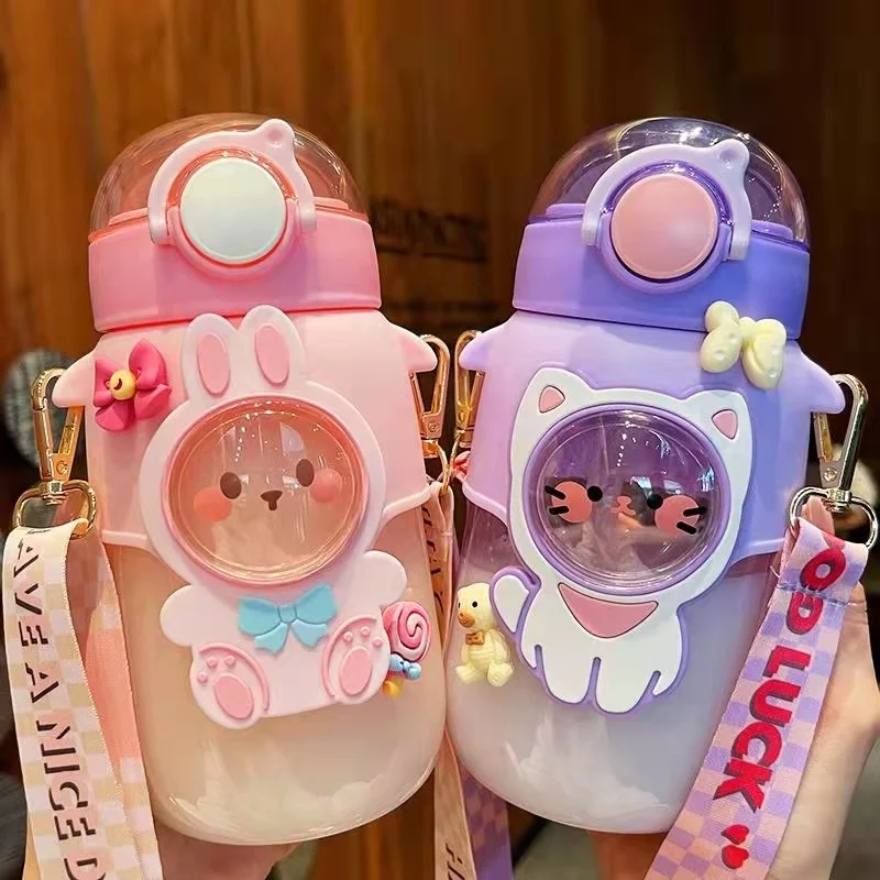 720 мл Kawaii пластиковая бутылка для воды подарок от детей с плечевым ремнем