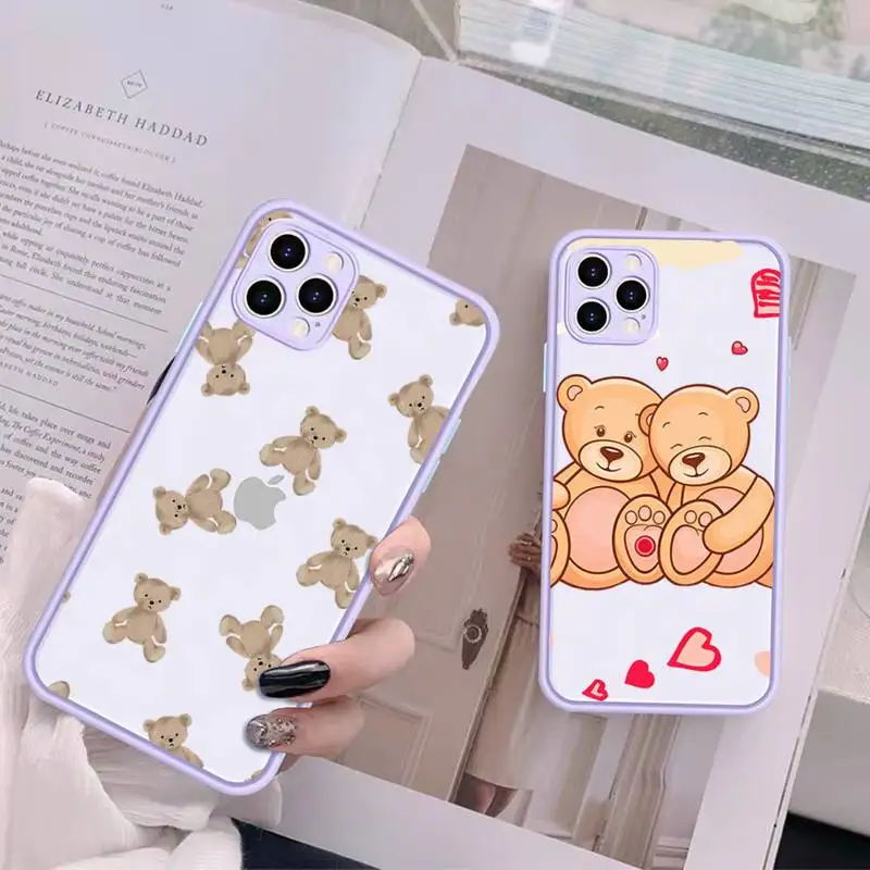 

Funny Teddy Bear Phone Case for iPhone X XR XS 7 8 Plus 11 12 13 pro MAX 13mini Translucent Matte Case