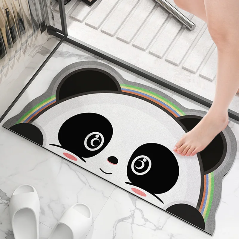 

Home Quick drying diatom mud bathroom bath mat non-slip carpet Panda cartoon pattern absorbent floor mat toilet shower door mat