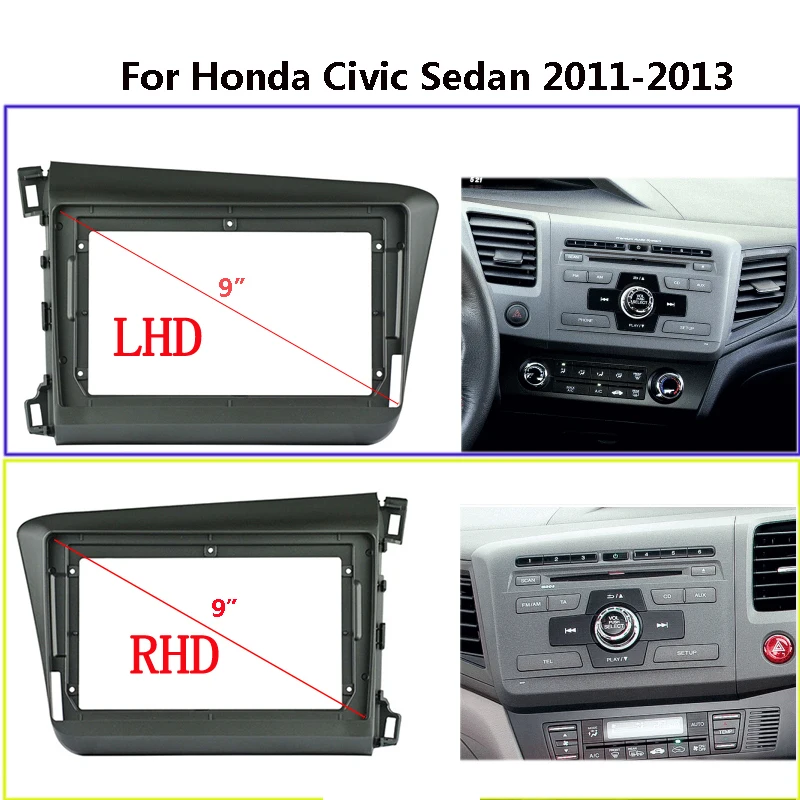 

2din 9Inch Car Radio Fascia for HONDA CIVIC 2012 Dash Kit Refitting Installation Frame Stereo Panel Head Unit Bezel