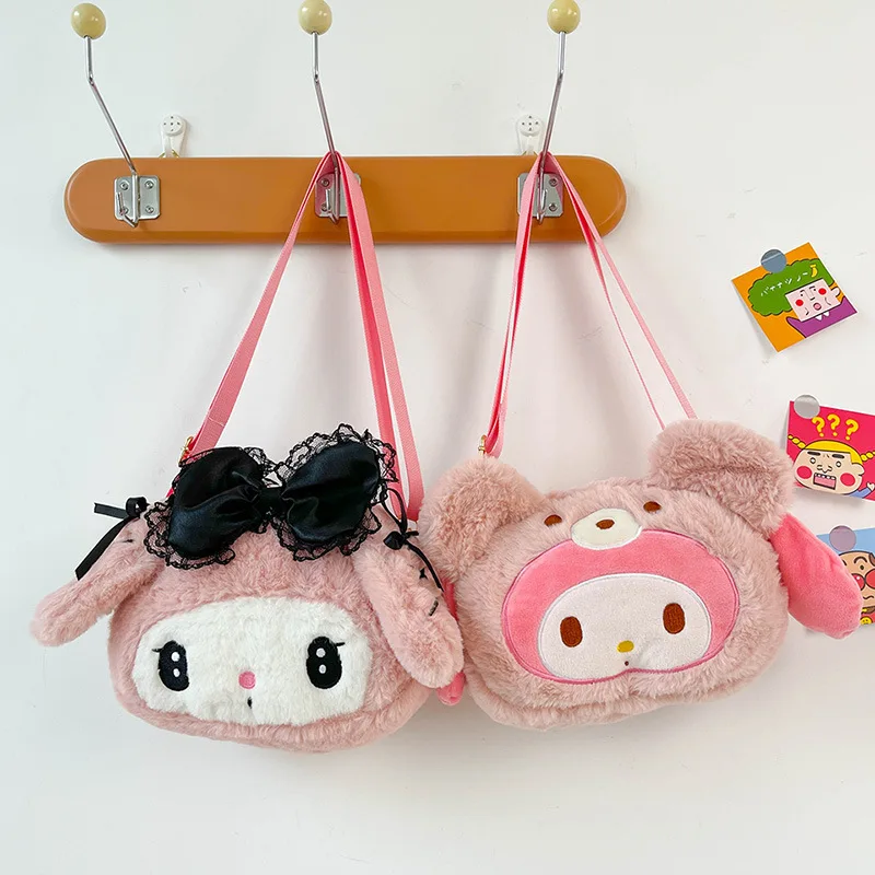 

Cartoon Sanrio Kuromi Mymelody Plush Messenger Bag Kawaii Doll Bag Cute Shoulder Handbag Student Children Birthday Gift Toys
