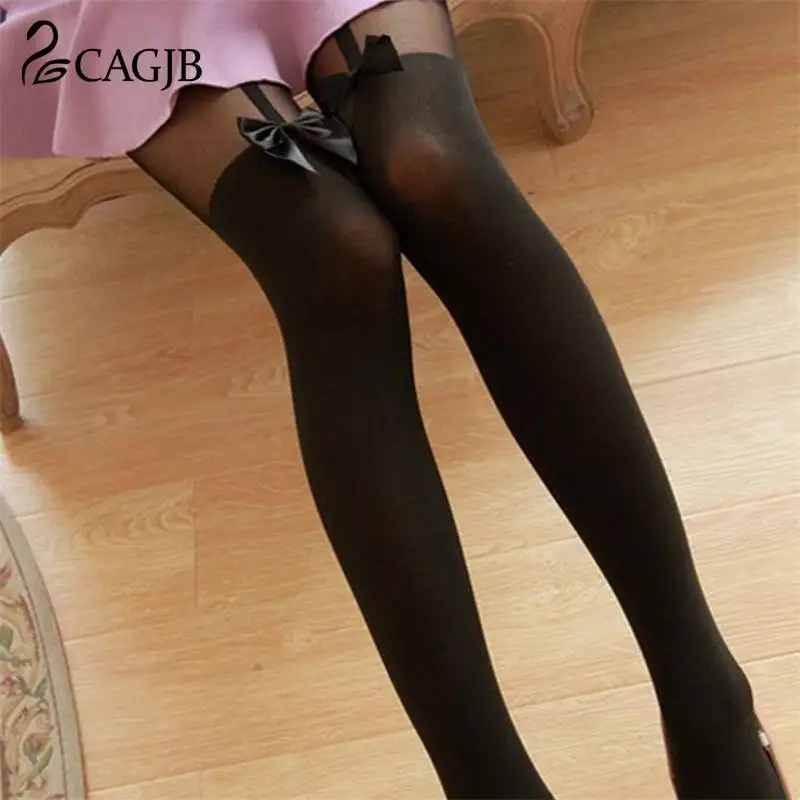 

Women Sexy Velvet Tights Fake High Stocking Pantyhose Mock Bow Suspender Over Knee Tattoo Stockings