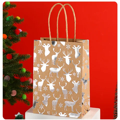 Рождественский подарочный пакет из крафт-бумаги с золотой фольгой