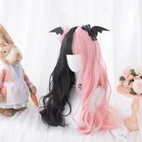 pink black mixed sweet princess party cosplay wigs kawaii daily long curly hair lolita wig cap harajuku 60cm strawberry muffin