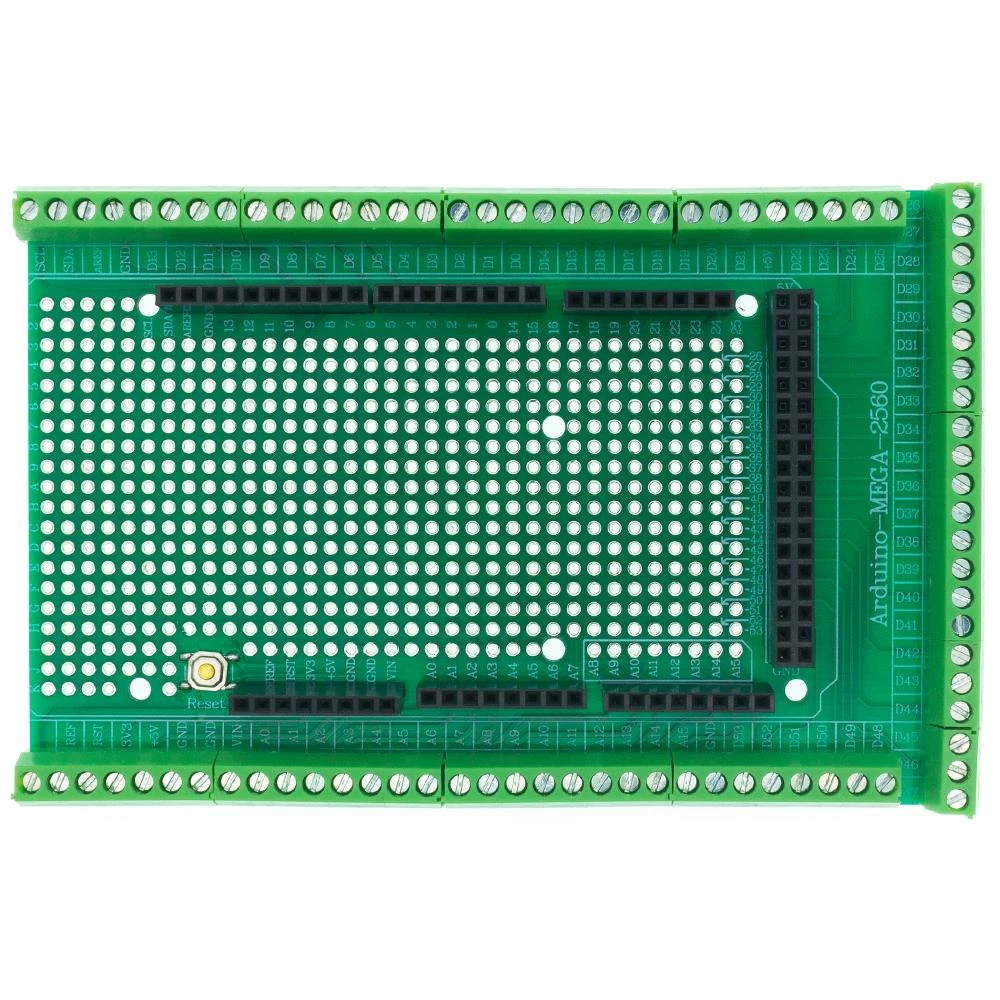 

Compatible With MEGA2560 Double-side PCB Prototype Screw Terminal Block Shield Board Kit, For Arduino Mega 2560 / Mega2560 R3
