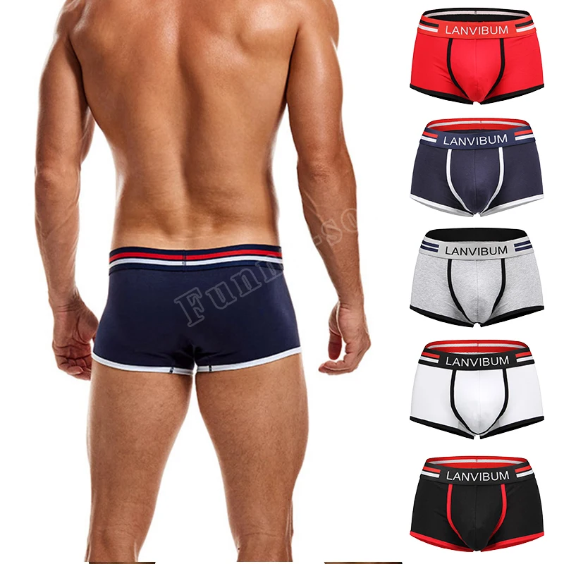 

LANVIBUM Summer Men's Boxer Pants Plain Weave Cotton Mid Waist Simple Comfortable Breathable U Convex Bag Youth Underwear