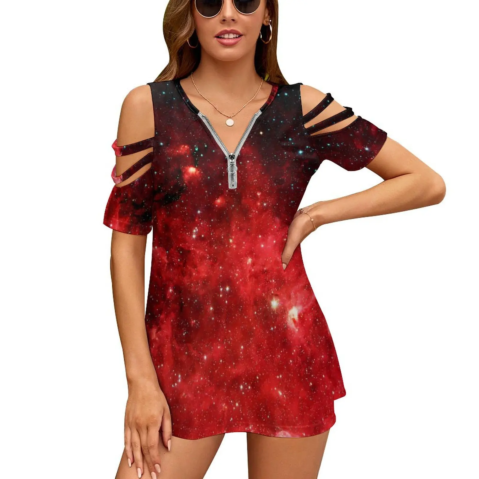 

Galaxy T-Shirts North America Nebula Streetwear V Neck T-Shirt Cool Short Sleeve Oversized Tees Summer Custom Women Clothes