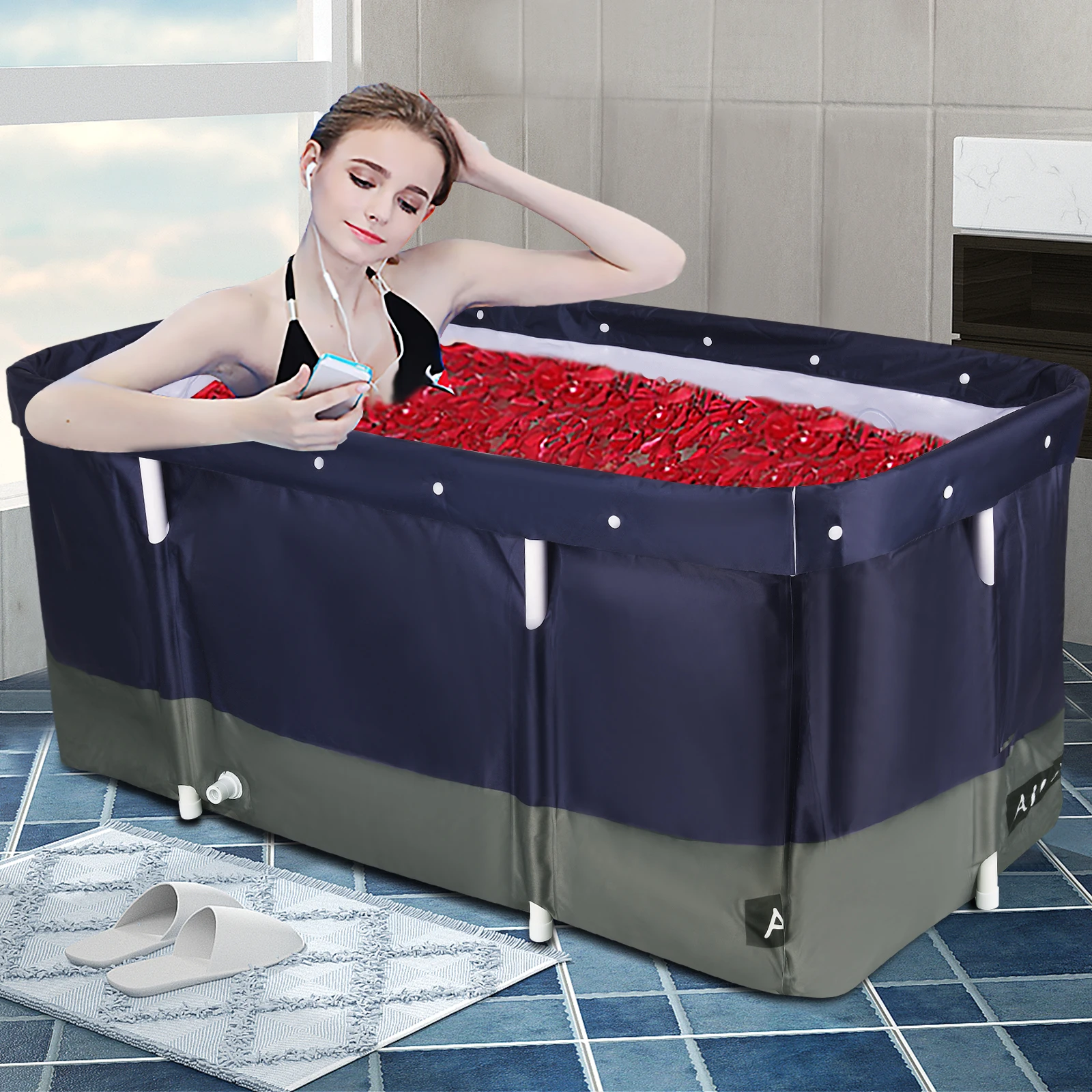 Foldable Bathtub Portable Foldable Soaking Bathtub For Shower Square Bathtub With Cover And Thick Insulation Foam Framed Pool images - 6