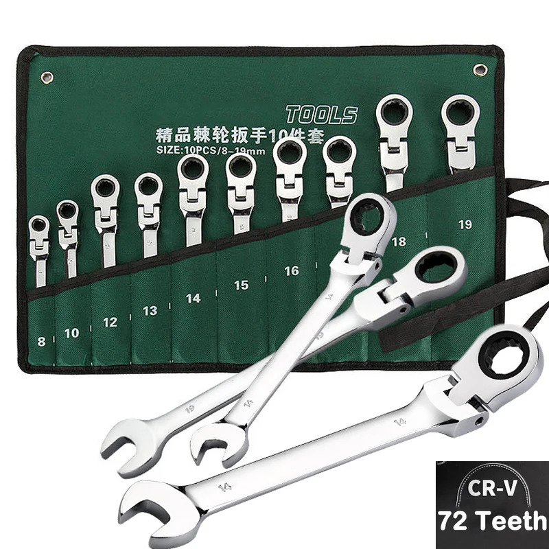 

8-19MM Opened Ring Universal Ratchet Spanner Flexible Combination Wrench Chrome Vanadium Household Car Repair Metric Hand Tools