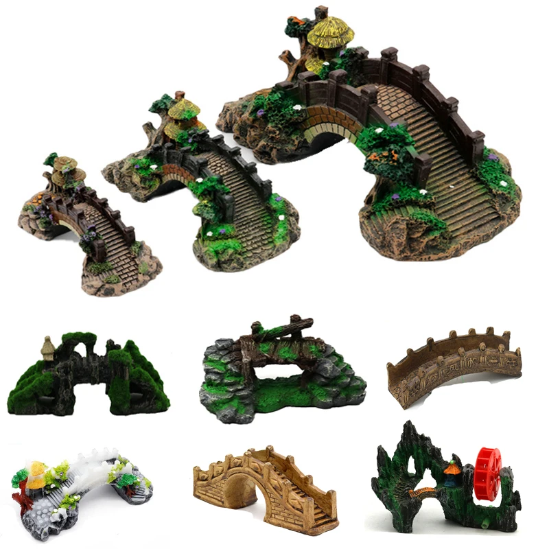 

Aquarium Fish Tank Landscaping Decoration Bridge Landscape Ornaments Pavilion Tree plant Resin Pet Supplies Home Decorations