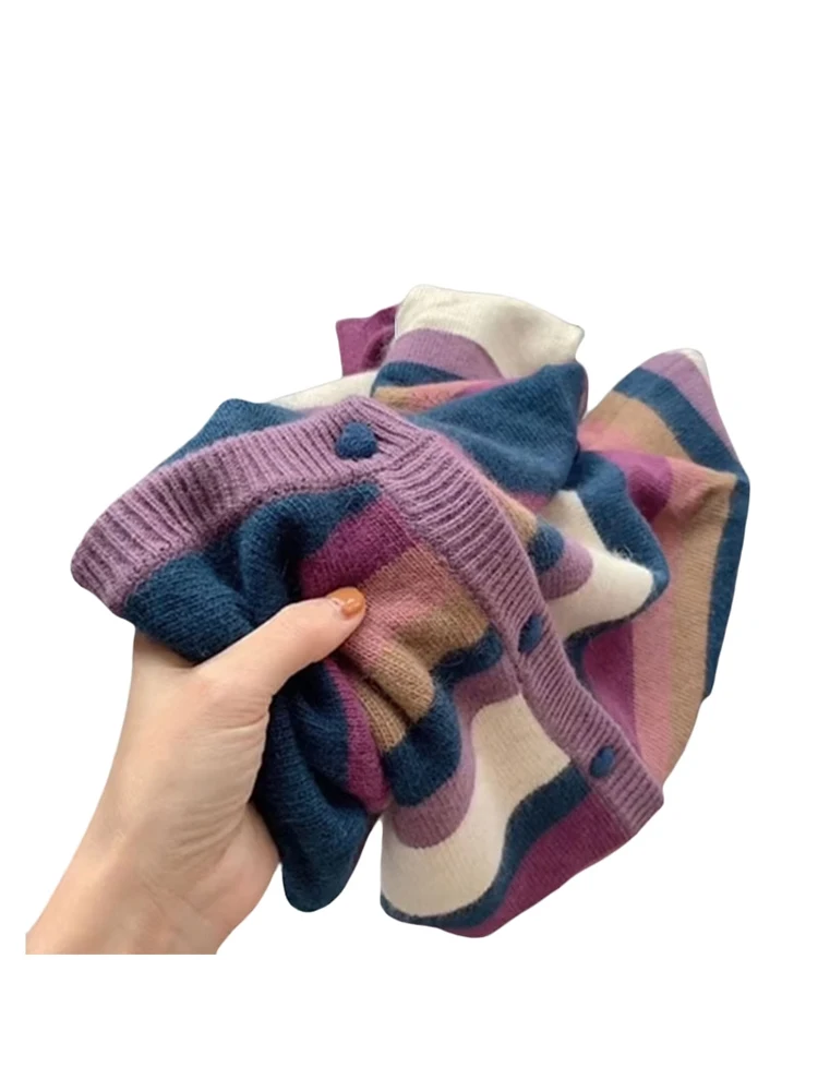 Женский полосатый кардиган-свитер Harajuku корейский Y2k оверсайз кашемировые