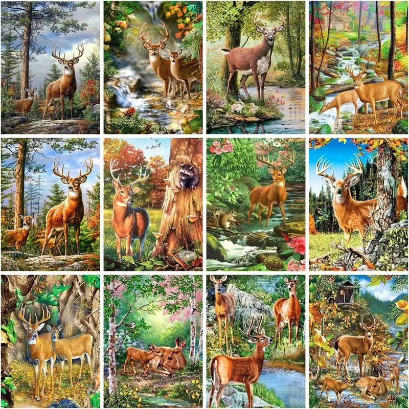 

CHENISTORY Square / Round Diamond Embroidery Complete Kit Deer 5d Diamond Painting Mosaic Animals Handicraft Home Decoration