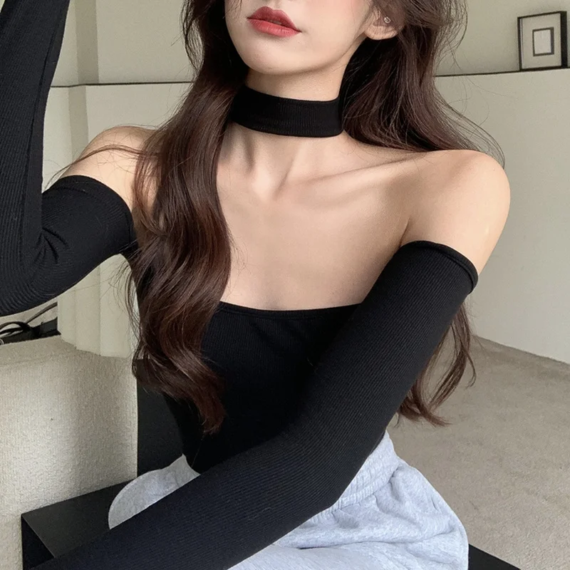 Женский укороченный топ с лямкой на шее Y2k привлекательная короткая футболка