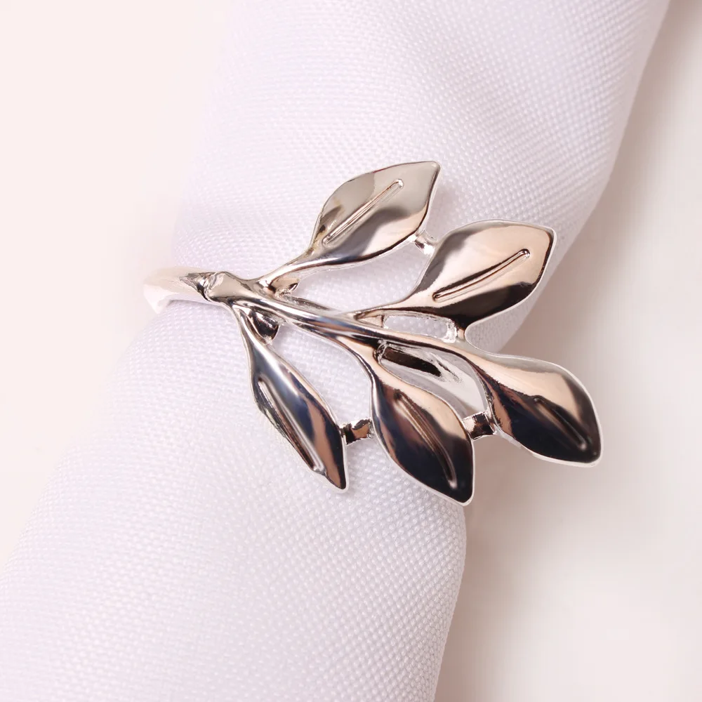 

12Pcs Silver Napkin Ring Holder Leaves Napkin Buckle Christmas Wedding Party Gold Napkin Circle Dinner Table Decoration