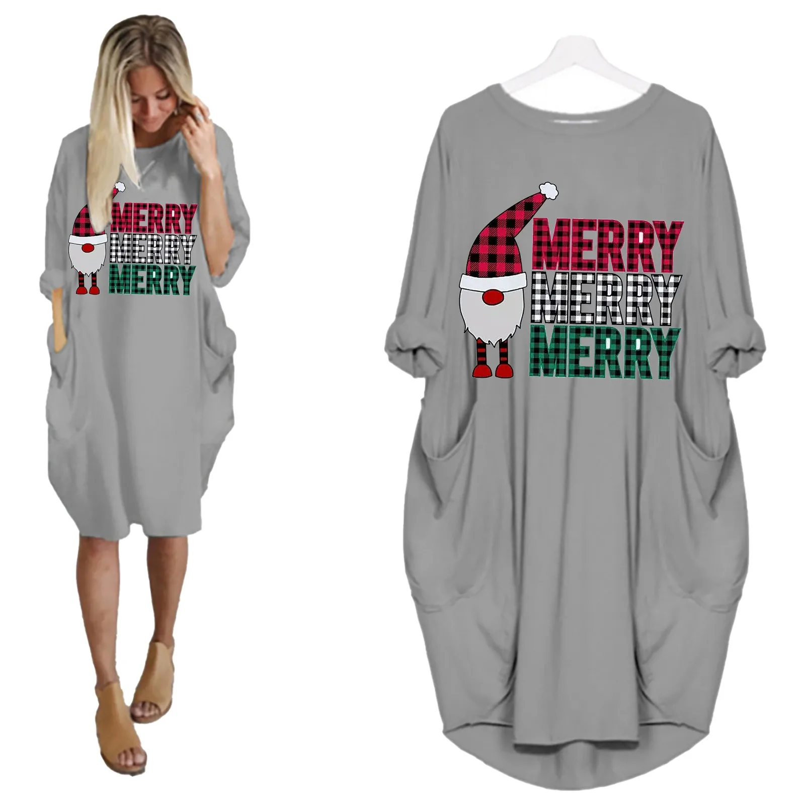 

Женское рождественское платье с круглым вырезом и длинным рукавом