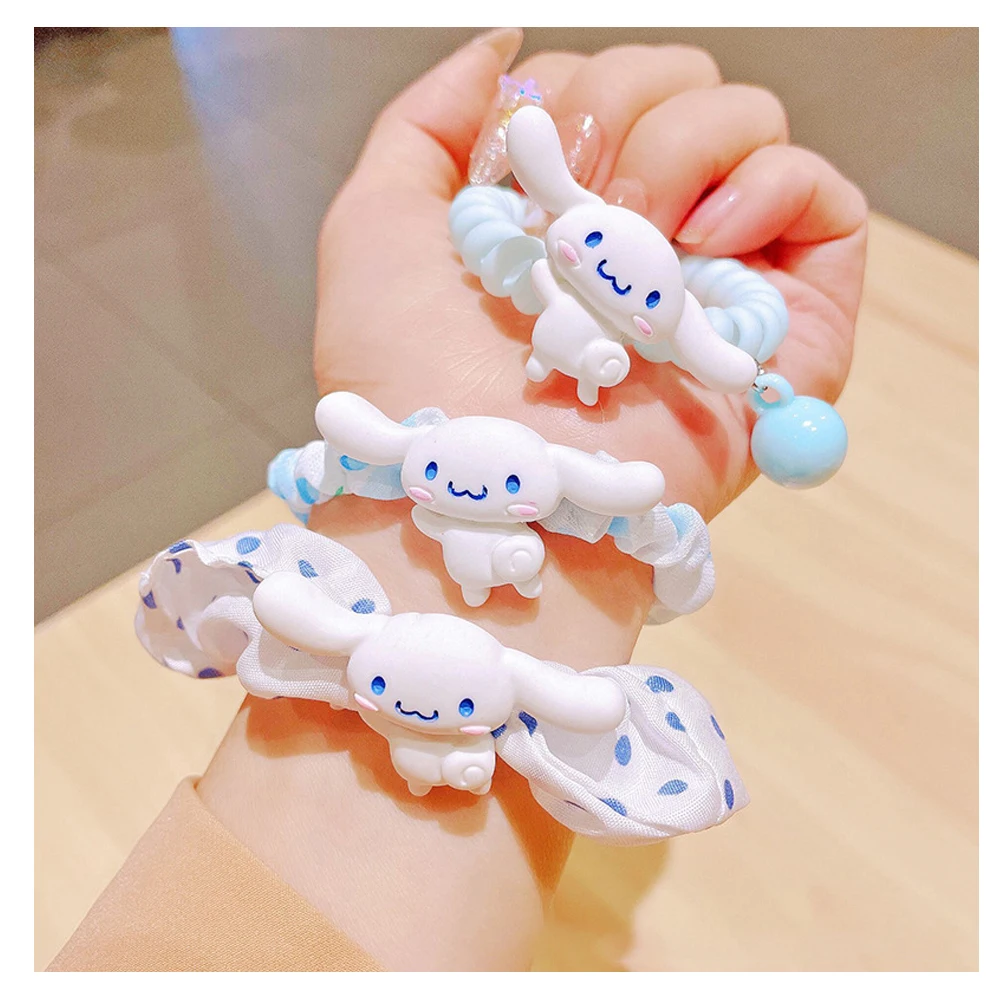 

New Kawaii Sanrios Cinnamoroll Cute Cartoon Summer Sweet Hair Clip Girlfriend Bracelet Small Rubber Band Hair Anime Accessories