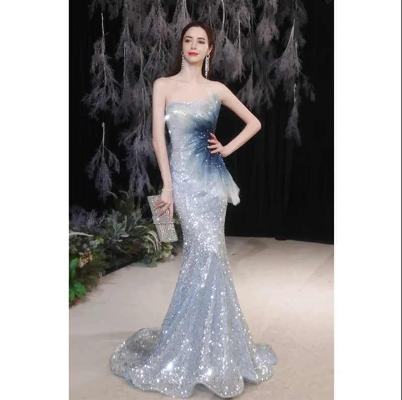 Индивидуальное женское платье-русалка свадебное платье с синими градиентными