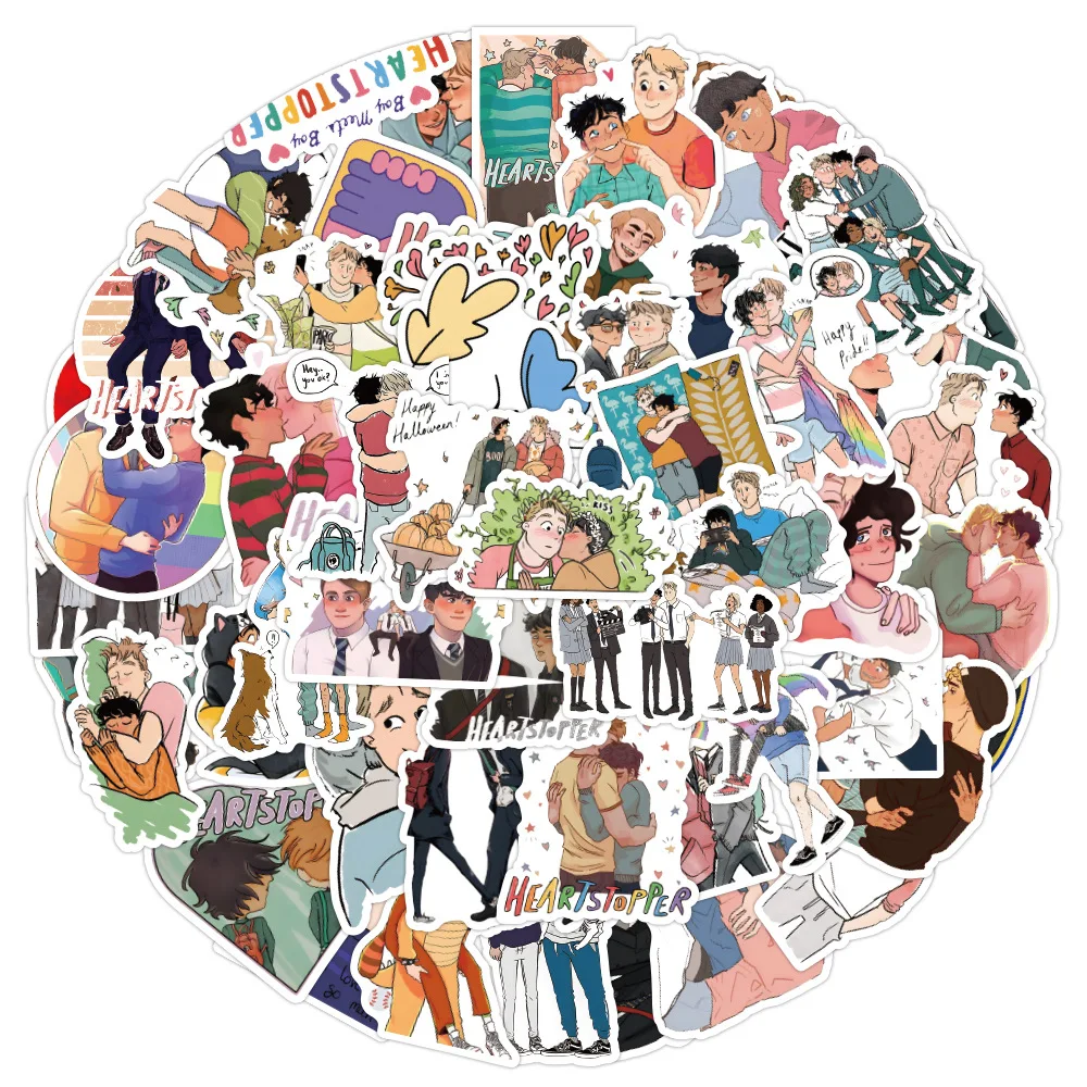 10/30/50pcs LGBT Boy Love TV Show Heartstopper Stickers BL Decal DIY Skateboard Laptop Phone Bike Car Luggage Waterproof Sticker - купить по