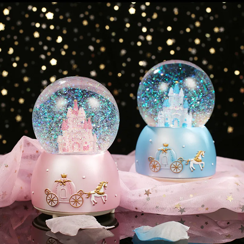 

Fairy Tale Princess Castle Crystal Ball Music Box Statue with Snowflake Girl Kids Birthday Party Valentine's Children Gift