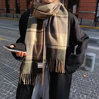 new plaid scarf to keep warm retro autumn and winter acrylic imitation cashmere fringed scarf for men and women