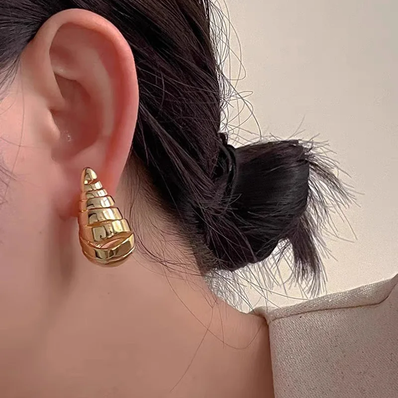 Гладкие Позолоченные массивные серьги-гвоздики полые каплевидные серьги из