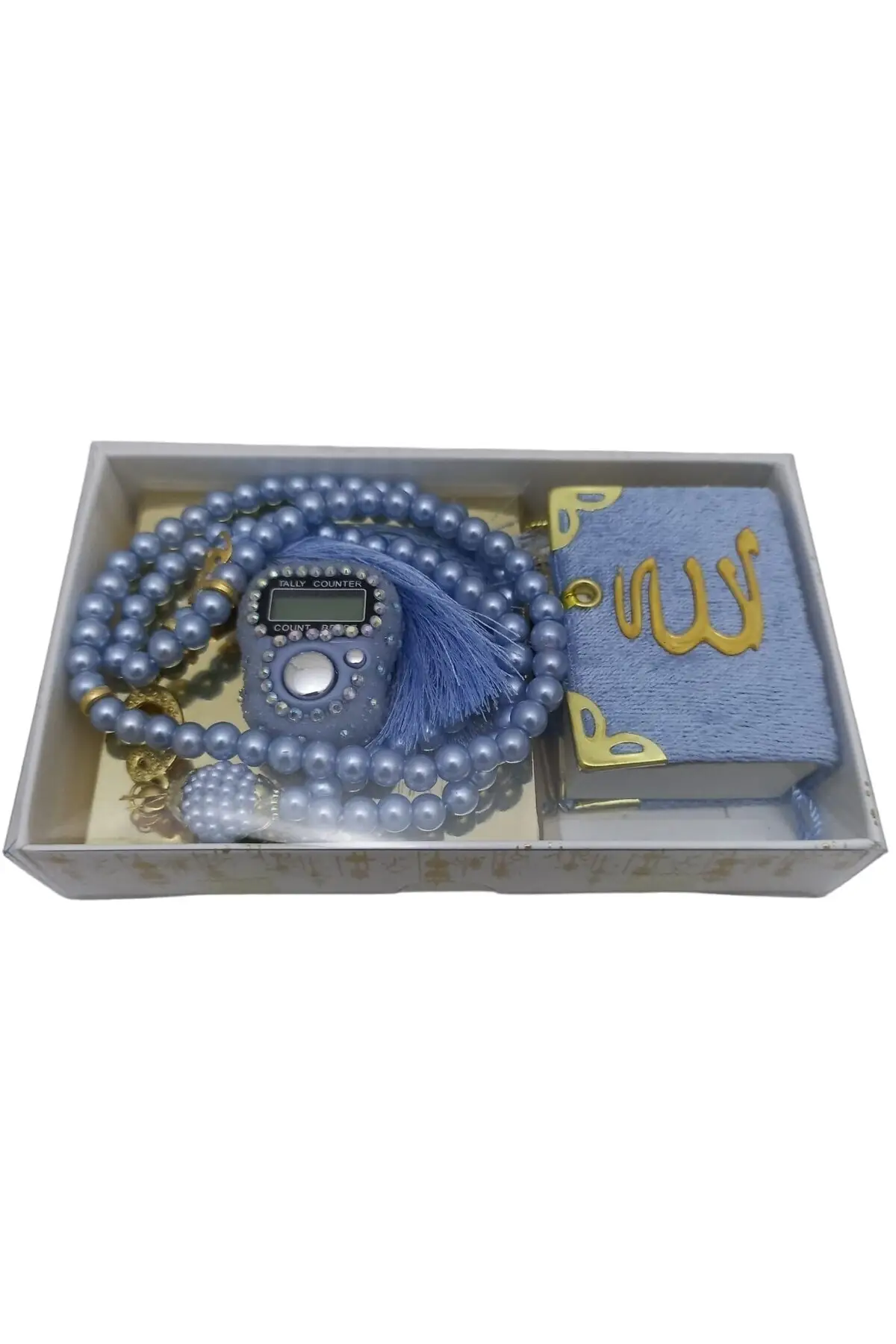 

Gift Boxed Mevlit Gift Set Blue (Mini Quran Pearl Tasbih 99 Stone Zikirmatik)