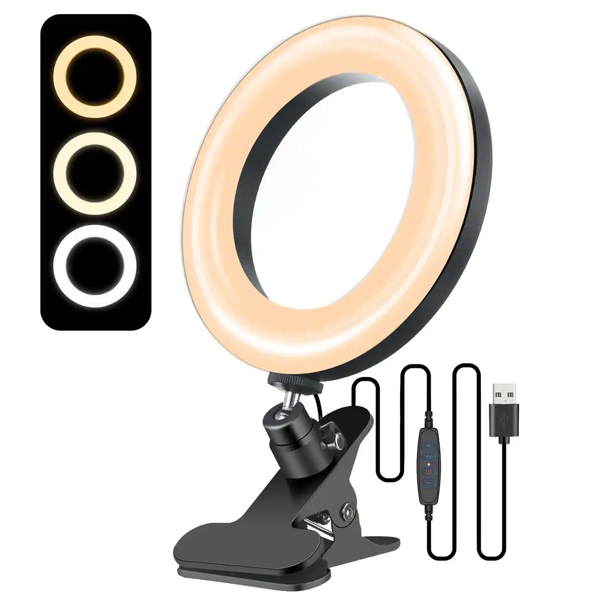 

ELEGIANT LED Ring Light 6.3 inch Dimmable 3 Light Modes Selfie Lamp with Clamp USB Charge For Selfie Video Photo Studio Makeup