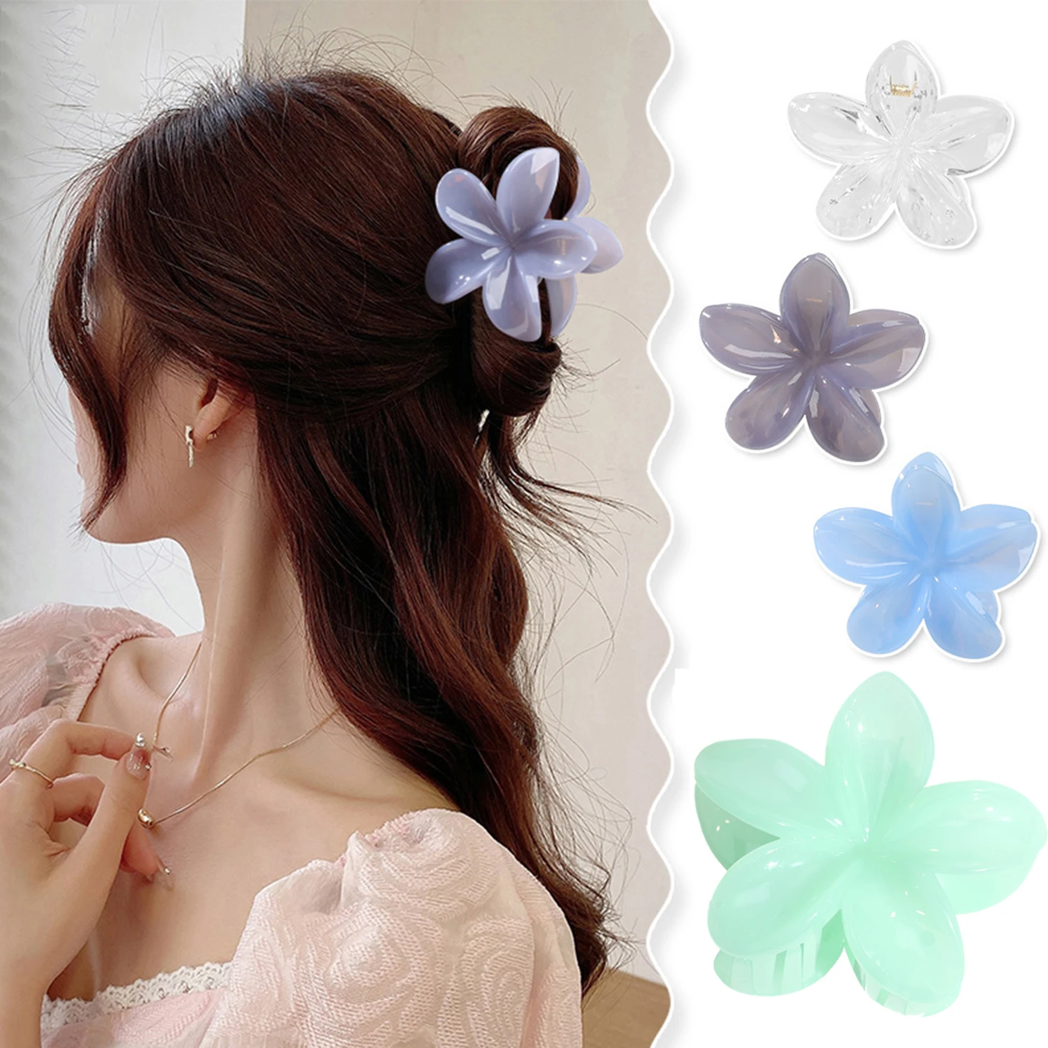 2023 New Flower Hair Clips Hawaiian Flower Claw Strong Hold Claw Hair Clips for Women Thick Hair & Thin Hair Fabulous Color