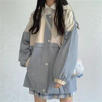 women kawaii vintage oversized basic patchwork university overcoat 2021 harajuku jackets girls korean fashion spring casual coat