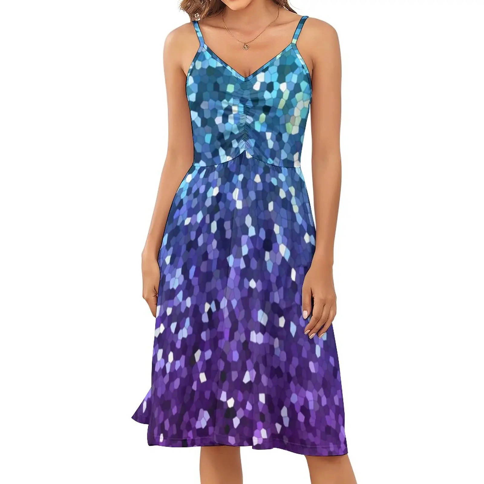 

Shiny Sequins Dress Woman Mosaic Sparkle Texture Elegant Dresses Summer High Waist Street Fashion Printed Casual Dress