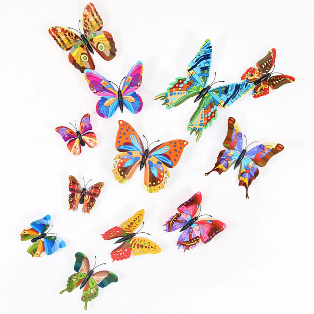12/24 шт Новые радужные 3d бабочки наклейки на стену Рождество Новый год домашний