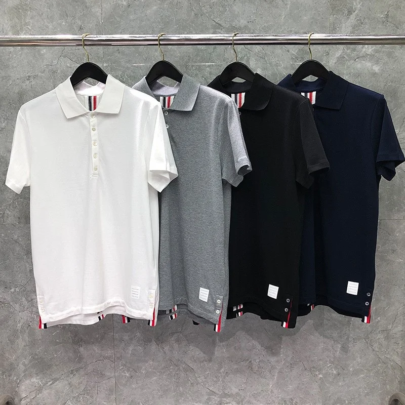 

Рубашка-поло мужская с отложным воротником, хлопок, Полоска, Повседневная Свободная, с рукавом до локтя, на каждый день, лето