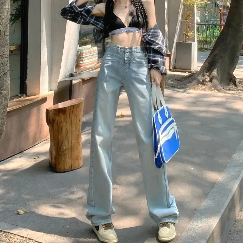 Винтажные Широкие Джинсы С Высокой Талией Женские Свободные Прямые Брюки