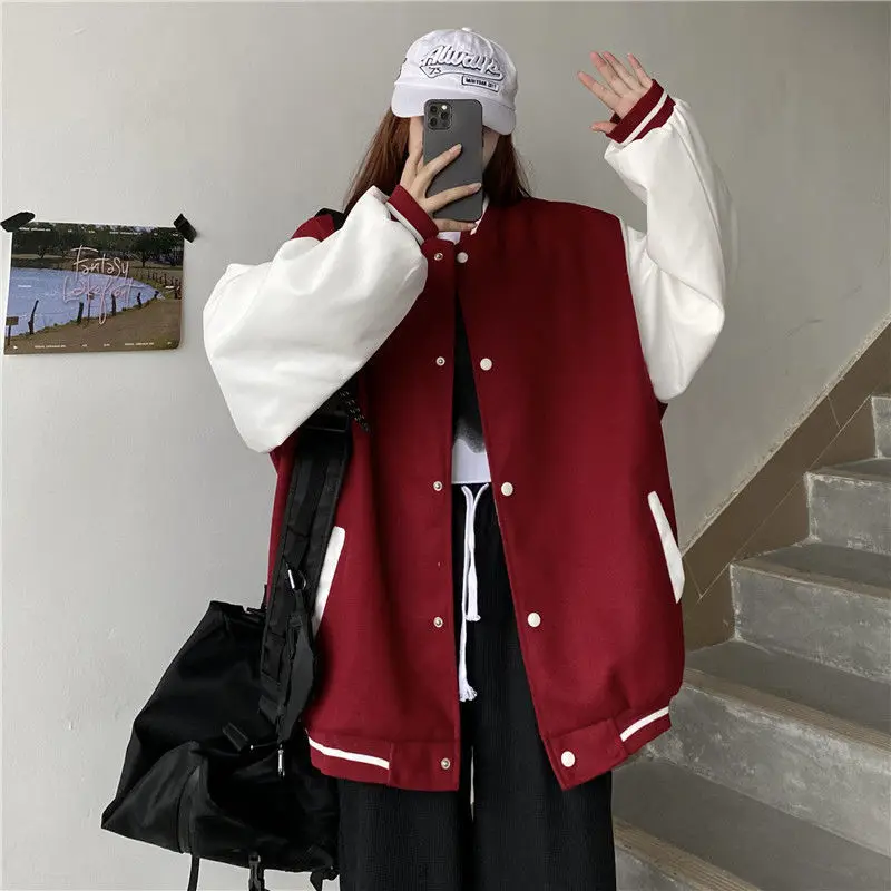 

Green autumn and winter women jacket simple fashion loose oversized campus style baseball uniform couple suit Fast delivery 2022