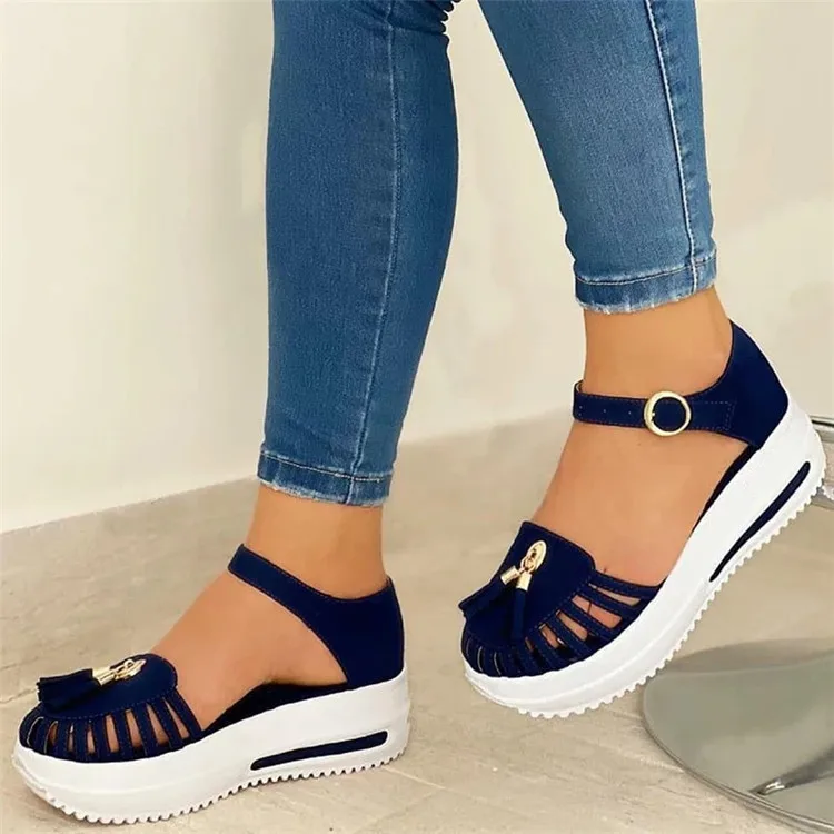 

Summer Sandals Women Shoes Platform Hollow Out Round Toe Beach Flat Sandals Buckle Strap Ladies Gladiator Causal Sandals